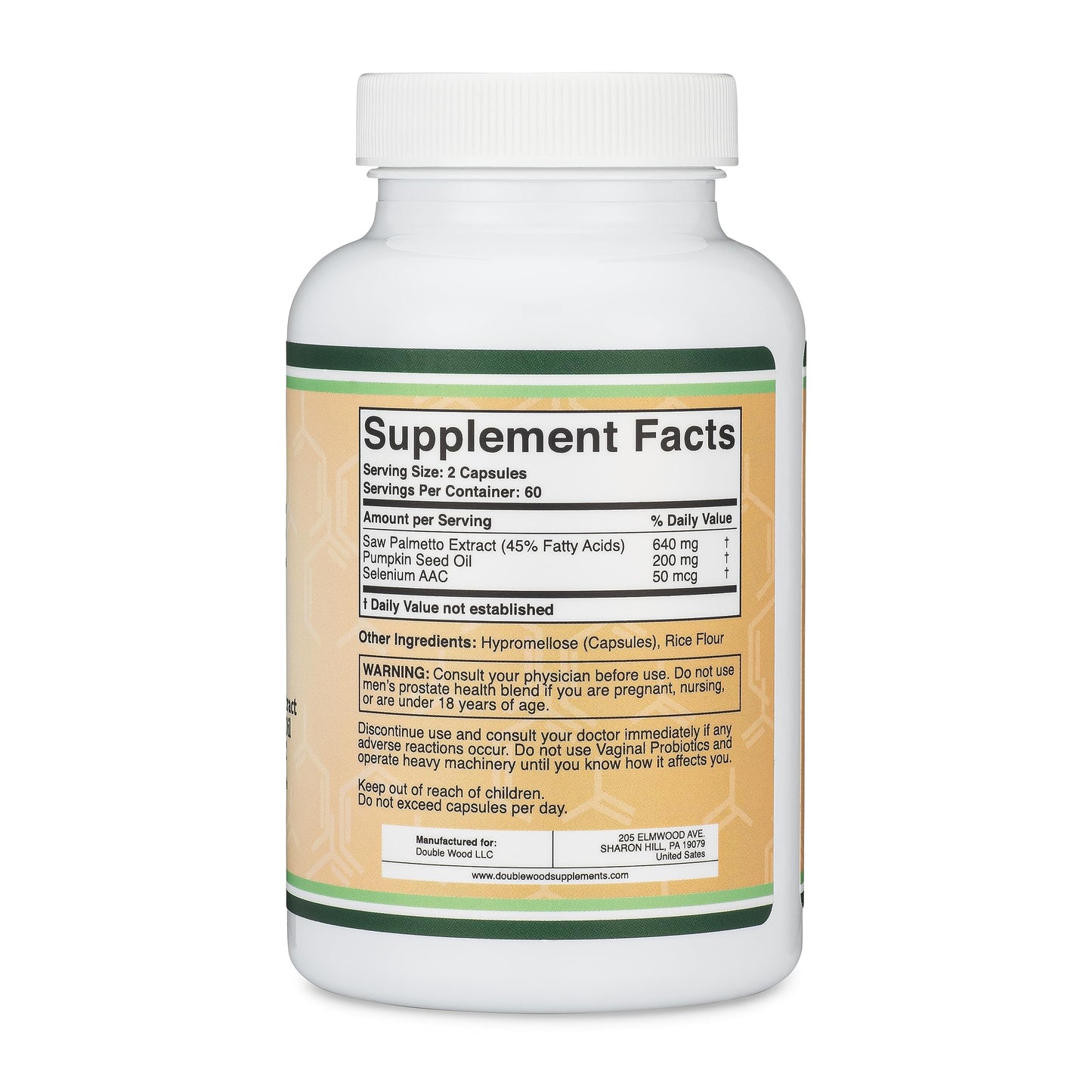 Prostate Support Supplement for Men (120 Capsules) – One Daily Serving | Saw Palmetto, Pumpkin Seed Oil, Selenium | Double Wood