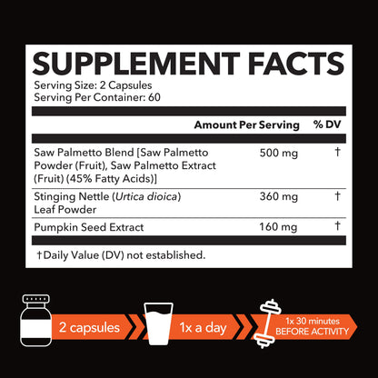Saw Palmetto + Stinging Nettle & Pumpkin Seed — DHT Blocker for Prostate Health (2-Month Supply, Vegan)