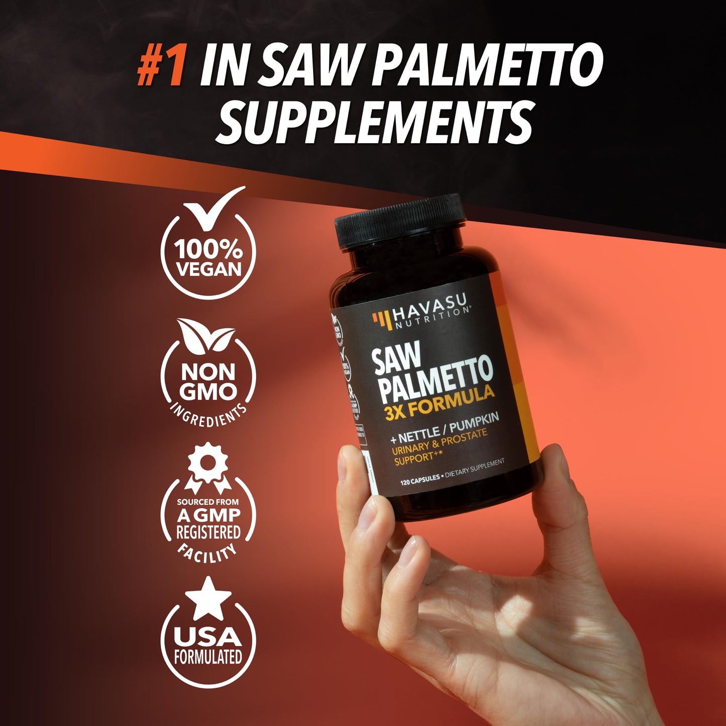 Saw Palmetto + Stinging Nettle & Pumpkin Seed — DHT Blocker for Prostate Health (2-Month Supply, Vegan)