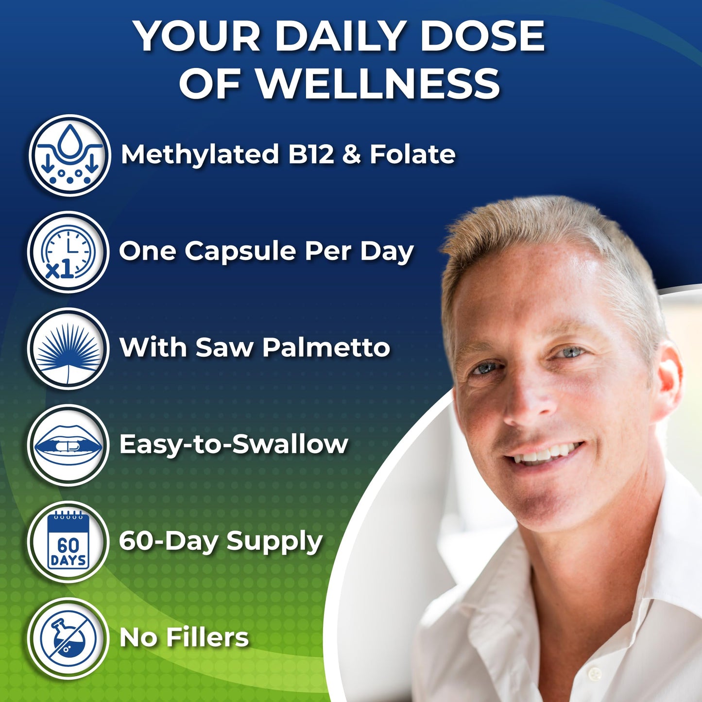 Men's Daily Multivitamin 50+ - Vegan Methylated Multivitamin for Men 50+