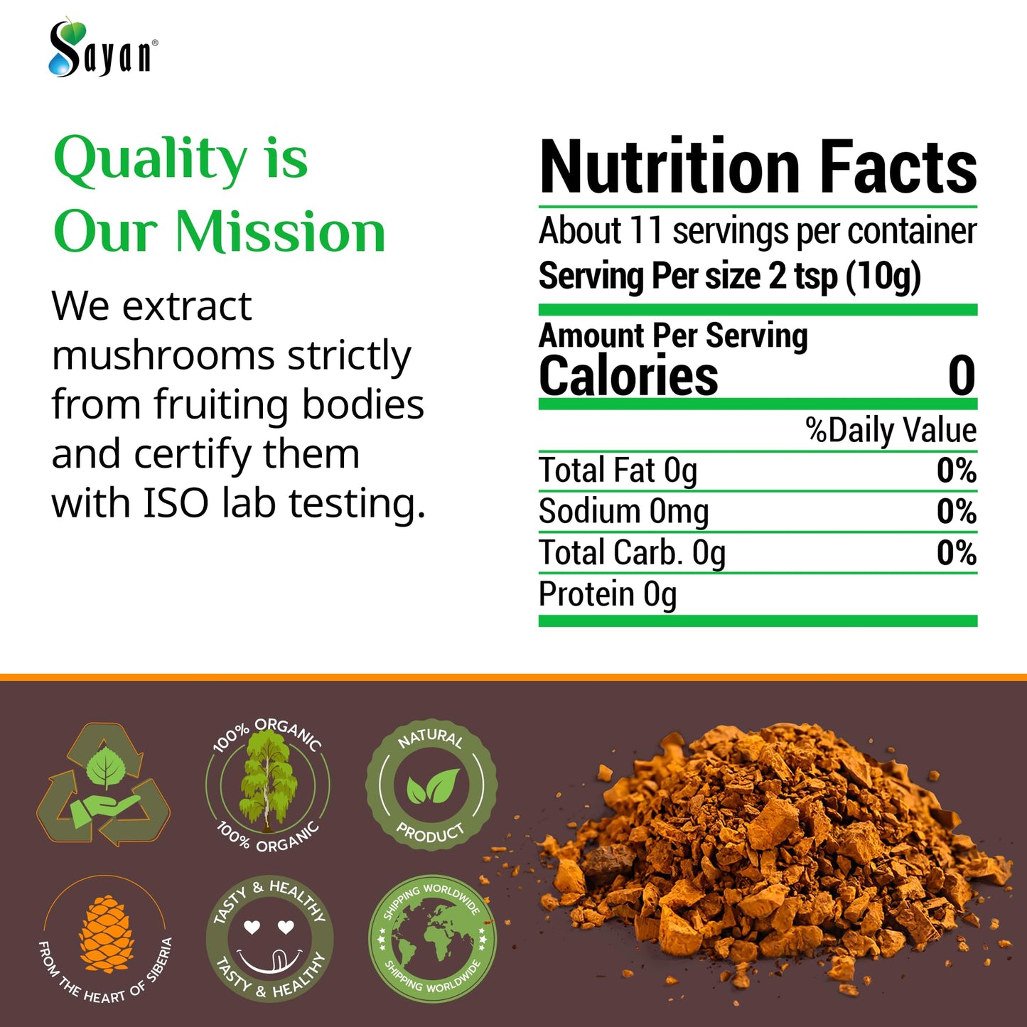 Sayan Siberian Coarse Chaga Powder – 4 oz (113 g) – Wild Harvested, Non-GMO