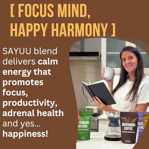 SAYUU Mushroom Coffee Blend – Focus, Energy & Harmony | Vegan Functional Mushrooms (Cordyceps, Lion’s Mane & Reishi) – 30 Servings