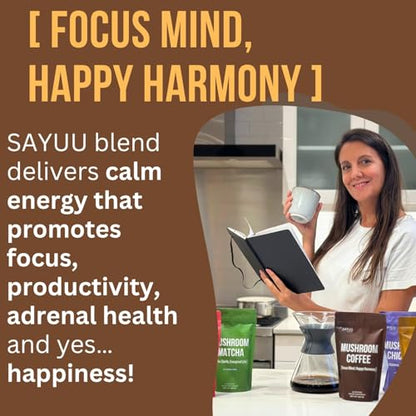 SAYUU Mushroom Coffee Blend – Focus, Energy & Harmony | Vegan Functional Mushrooms (Cordyceps, Lion’s Mane & Reishi) – 30 Servings