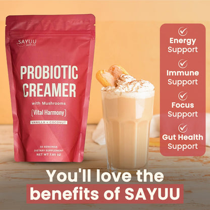 SAYUU Probiotic Creamer with Adaptogenic Mushrooms – Lion's Mane, Reishi & Cordyceps | 30 Servings