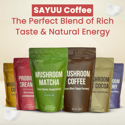 SAYUU Probiotic Creamer with Adaptogenic Mushrooms – Lion's Mane, Reishi & Cordyceps | 30 Servings