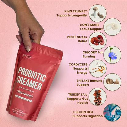 SAYUU Probiotic Creamer with Adaptogenic Mushrooms – Lion's Mane, Reishi & Cordyceps | 30 Servings