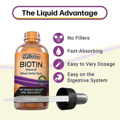 Biotin Liquid Drops by SBR Nutrition – 5000mcg/Serving, Vanilla, 60 Servings