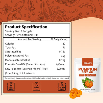 Shwfhi Ovela Pumpkin Seed Oil Capsules for Hair Growth – 2 in 1 Formula with Saw Palmetto | Non-GMO, Gluten Free | 200 Softgels