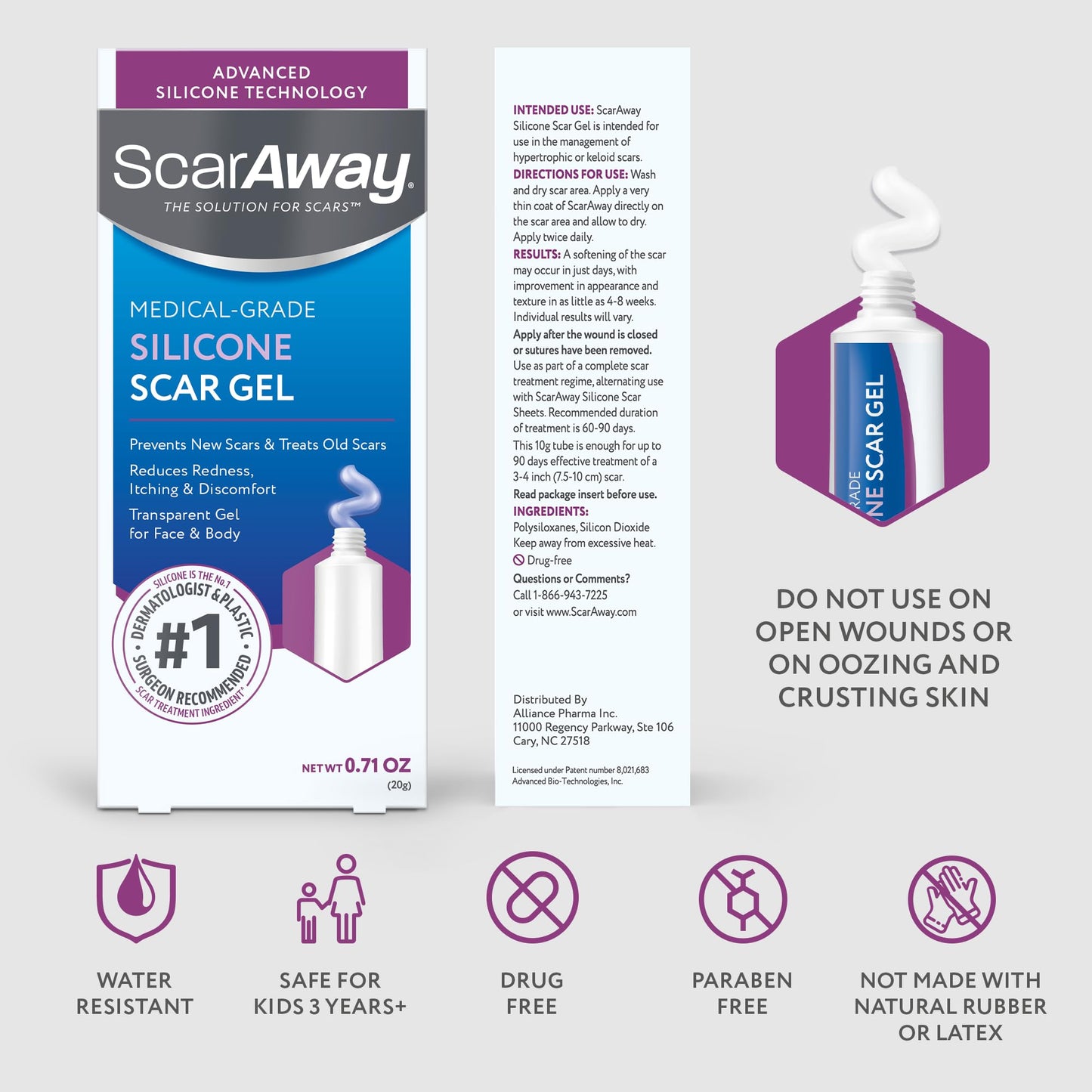 ScarAway Silicone Scar Gel - Improve Scar Size, Color & Texture | Water-Resistant 20g