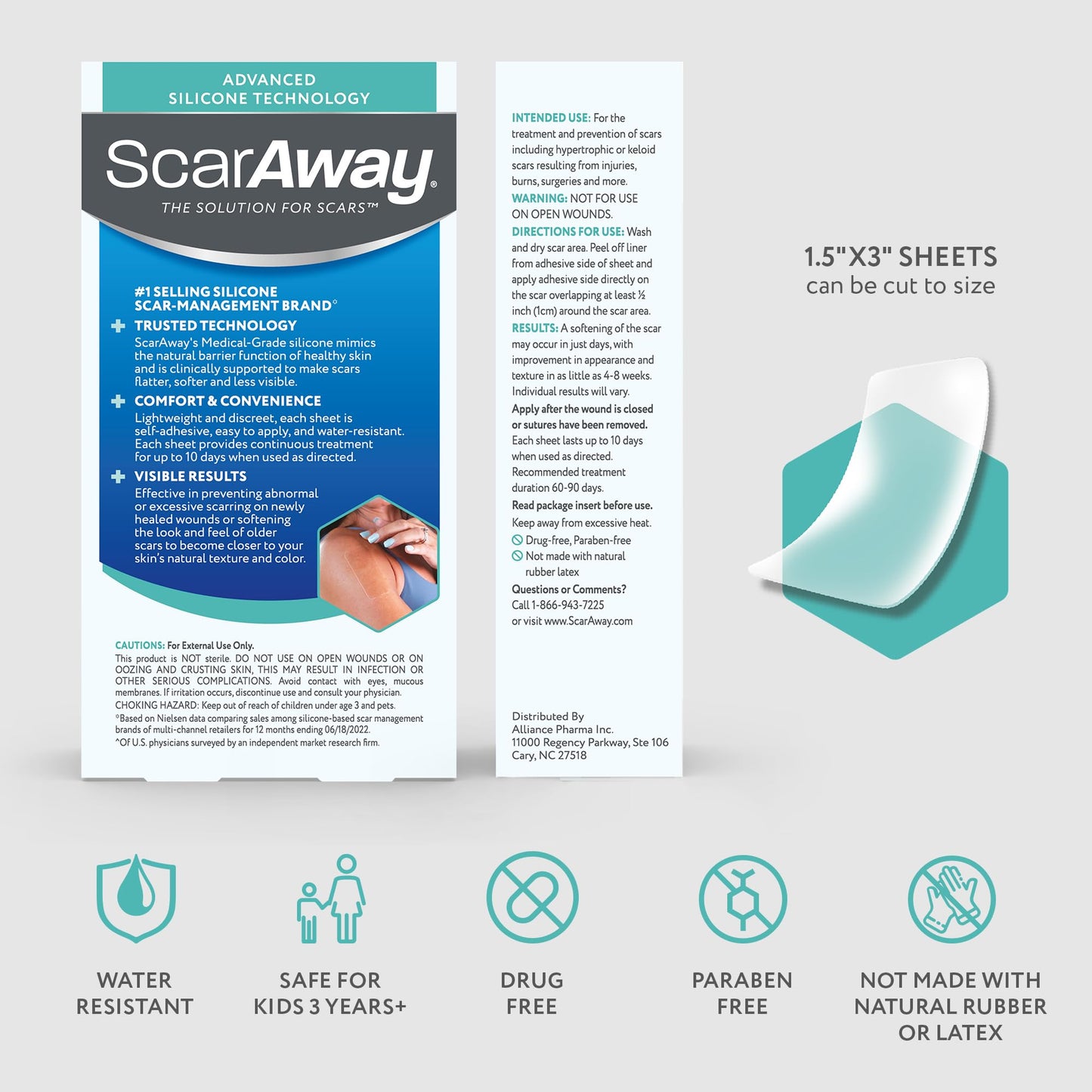 ScarAway Advanced Clear Silicone Scar Sheets (10 Count) – Medical-Grade Silicone Strips for Surgical, Burn, and Hypertrophic Scars