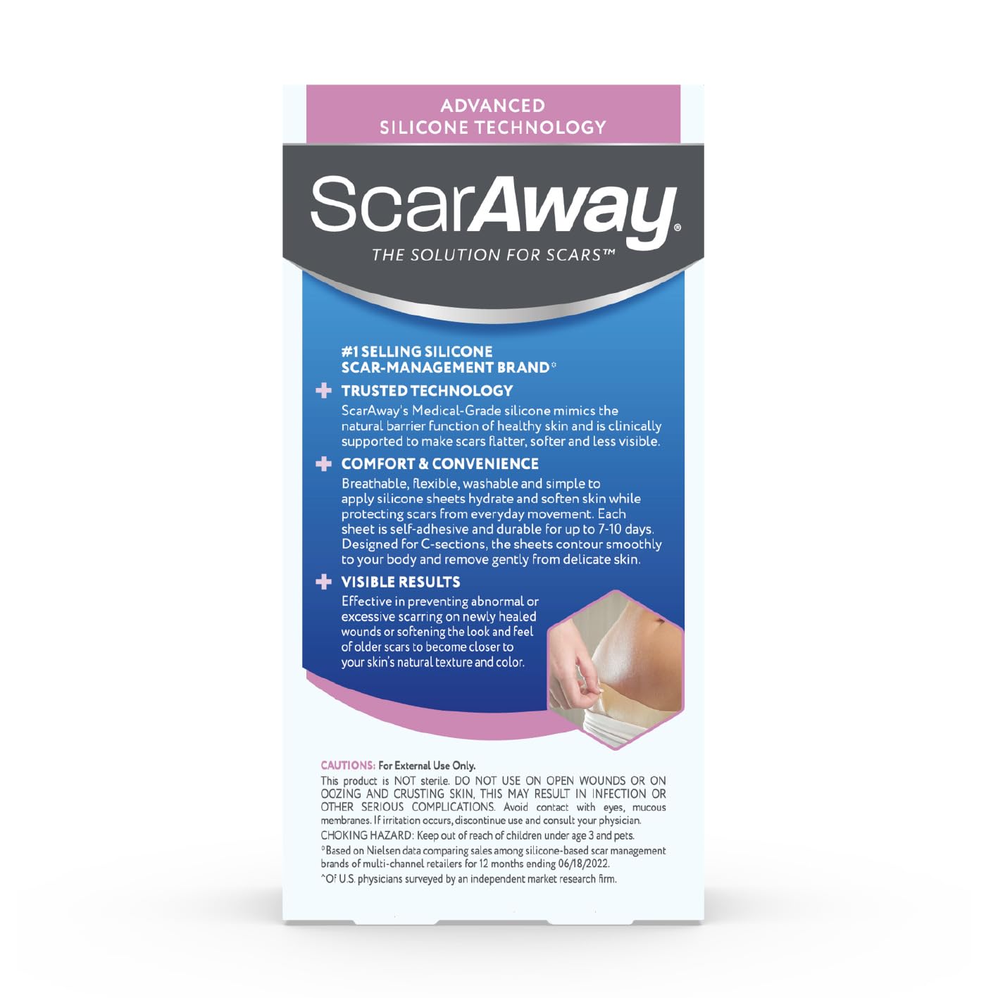 ScarAway Advanced Silicone Scar Sheets for C-Section & Surgeries – 4 Sheets (1.5” x 7”)
