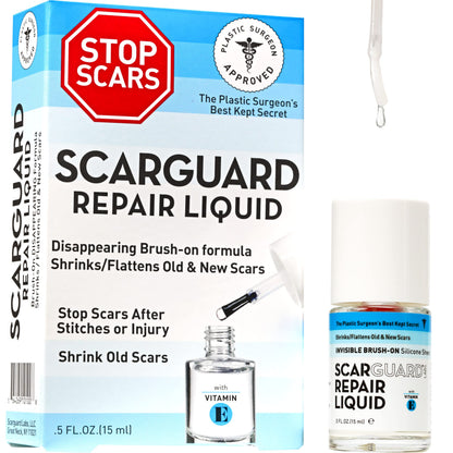 ScarGuard - Invisible Brush-On Silicone Liquid with Vitamin E for Scars (Keloids, Surgical, Burns)