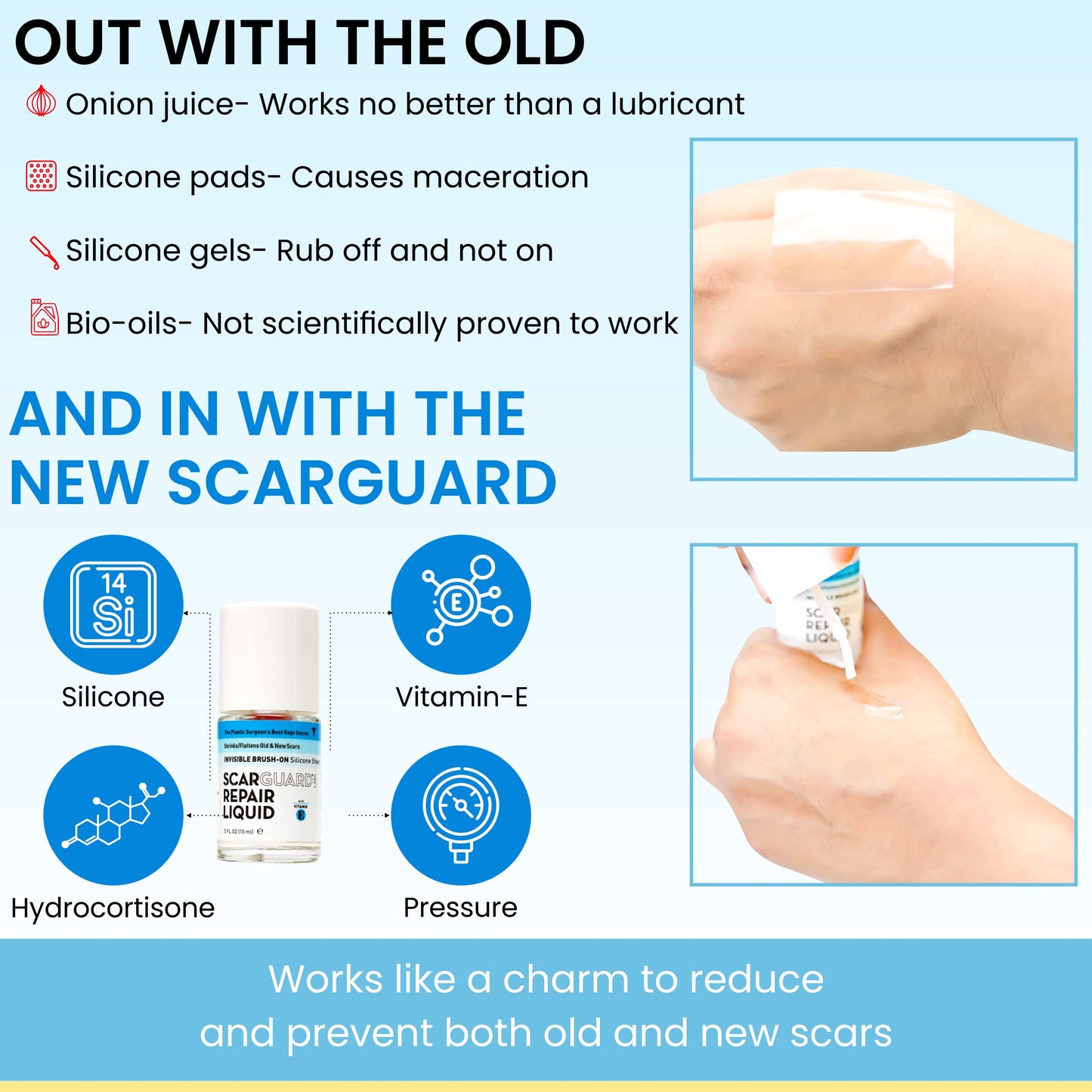 ScarGuard - Invisible Brush-On Silicone Liquid with Vitamin E for Scars (Keloids, Surgical, Burns)