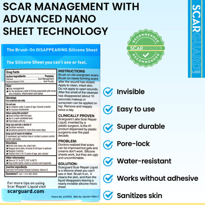 ScarGuard - Invisible Brush-On Silicone Liquid with Vitamin E for Scars (Keloids, Surgical, Burns)