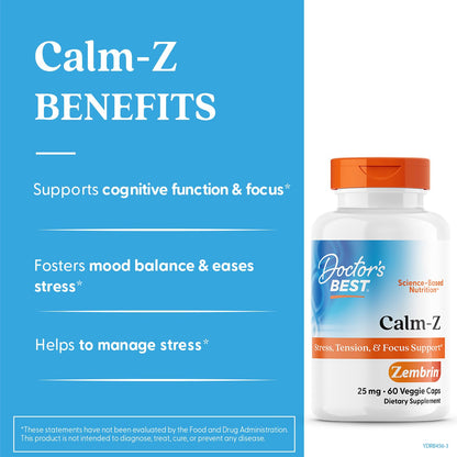 Doctor's Best Calm with Zembrin – Stress & Mood Support, 25 mg per Veggie Cap, 60 Count