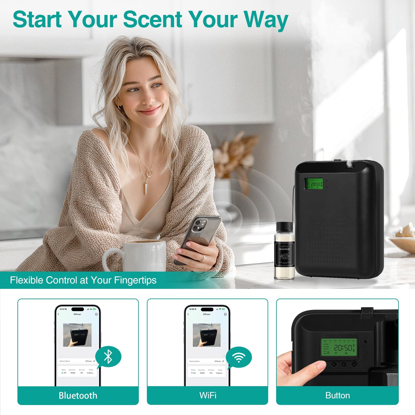 Scent Air Machine Starter Kit – Waterless Diffuser, 2000 sq ft Coverage, WiFi/Bluetooth