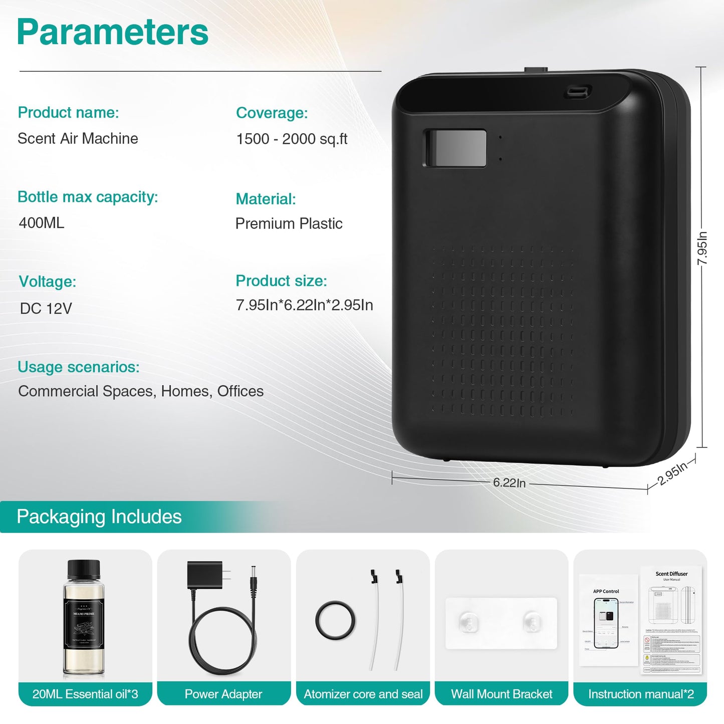 Scent Air Machine Starter Kit – Waterless Diffuser, 2000 sq ft Coverage, WiFi/Bluetooth