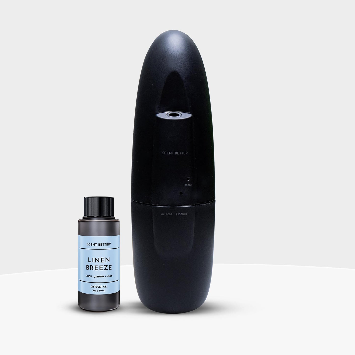 Scent Better Plug-In Waterless Diffuser for 500 sq ft – Free Linen Breeze (60 mL) – Black