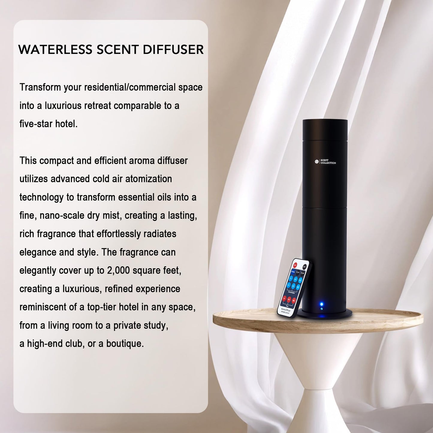 Hotel Waterless Scent Diffuser – Scent Collection, 6 Hotel Scents, Nebulizing, Open System, 700 Sq Ft