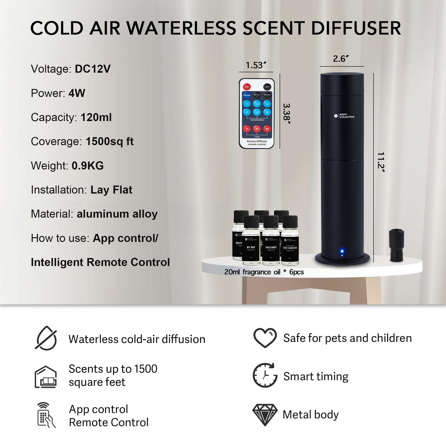 Hotel Waterless Scent Diffuser – Scent Collection, 6 Hotel Scents, Nebulizing, Open System, 700 Sq Ft
