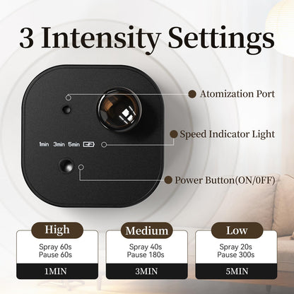 Scent Diffuser – Battery-Operated Waterless Essential Oil Diffuser, Mini Portable, 3 Mist Modes, 400 sq ft, Black