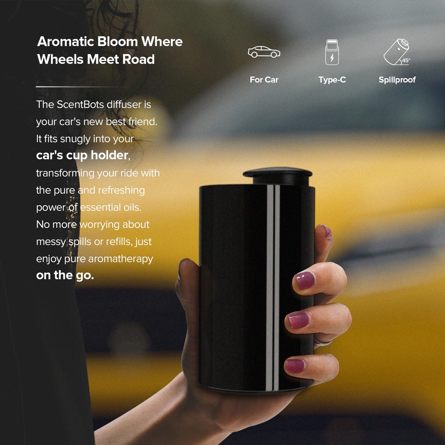 ScentBots Waterless Diffuser – Car & Home Nebulizing Diffuser, 20mL, Up to 600 sq ft (AN7 Black, 2-Pack)