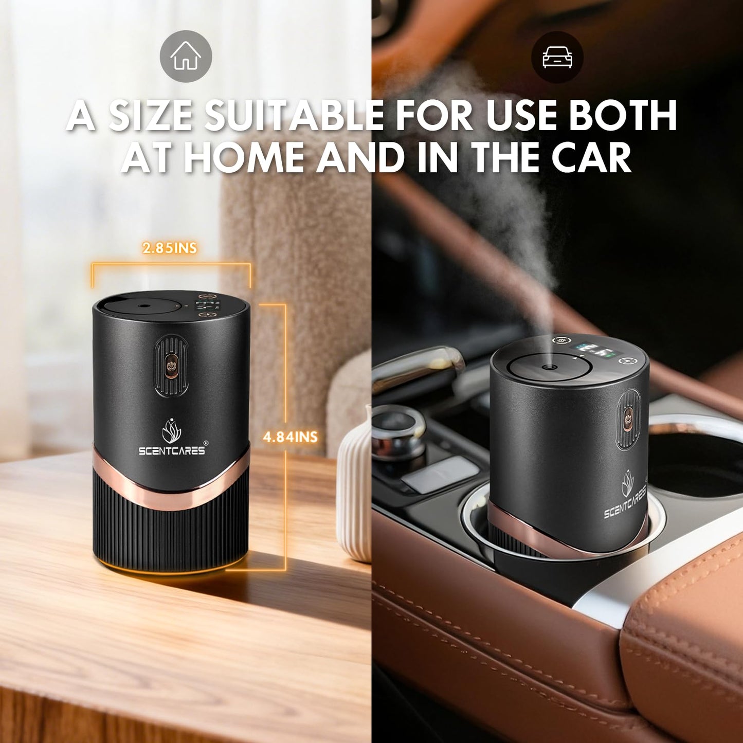 Scentcares Waterless Diffuser — Sentiment Diffuser with Cold-Air Diffusion, 2 Modes, 4 Timers, Rechargeable (Black)