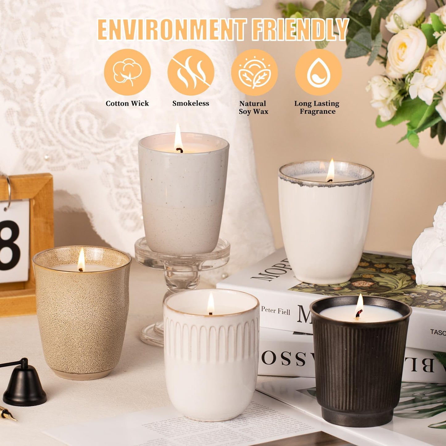 Scented Candle 8oz Soy – Red Rose Ceramic Cup Jar Candle | Long-Lasting, Non-Toxic