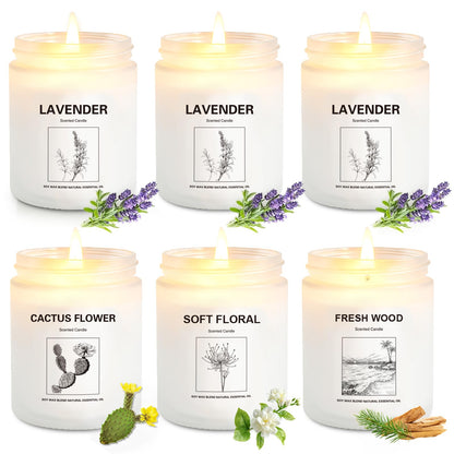 6-Pack Scented Candle Gift Set – Lavender & Fresh Wood Soy Candles