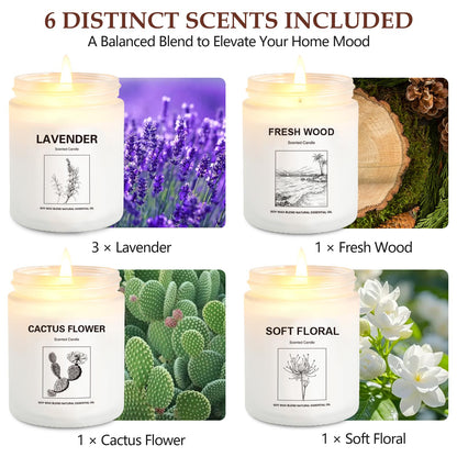 6-Pack Scented Candle Gift Set – Lavender & Fresh Wood Soy Candles