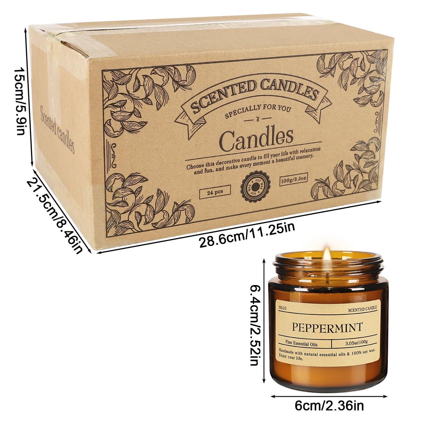 24-Pack Scented Candle Set – Soy Wax, Odor Elimination, Stress Relief Gift