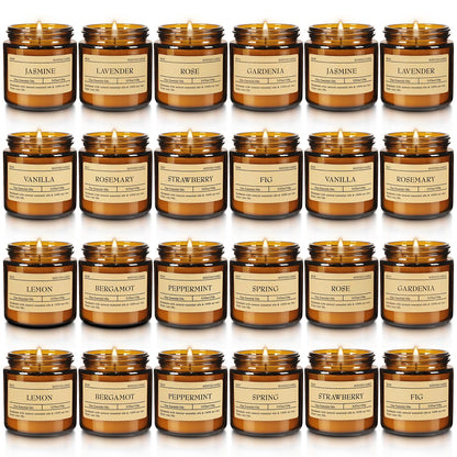 24-Pack Scented Candle Set – Soy Wax, Odor Elimination, Stress Relief Gift