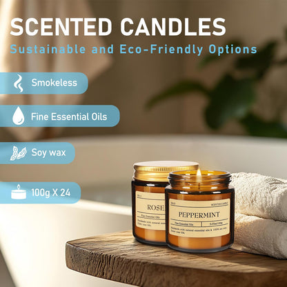 24-Pack Scented Candle Set – Soy Wax, Odor Elimination, Stress Relief Gift