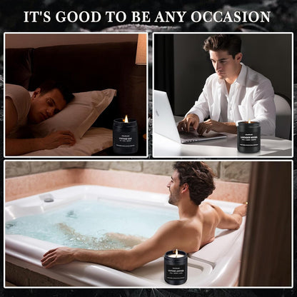 Scented Candle Set for Men — 4-Pack Gift Box (Vanilla, Smoke, Leather, Oak, Lavender Wood)