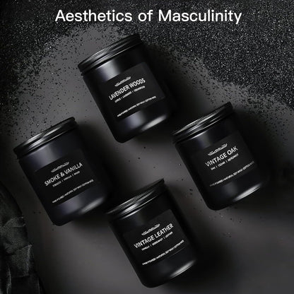Scented Candle Set for Men — 4-Pack Gift Box (Vanilla, Smoke, Leather, Oak, Lavender Wood)