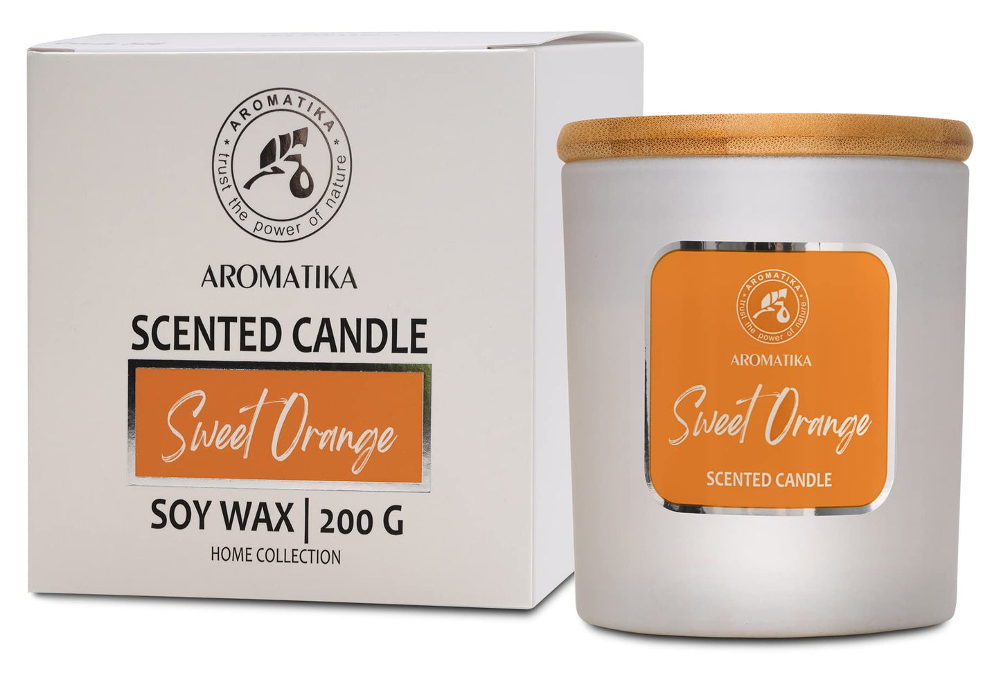 Scented Candle Sweet Orange - Essential Oil Aromatherapy Candle - Soywax Candle - Up to 45 Hours Burn Time - Glass Candle Gift - Luxury and Sensual Soy Wax Candle - Home Scented Candles