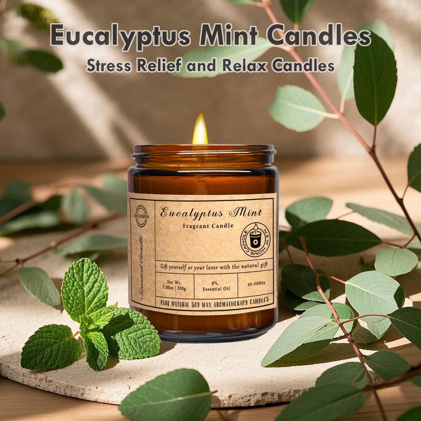 Scented Candles 7oz Eucalyptus Mint – Soy Wax Aromatherapy, Long-Lasting, Non-Toxic