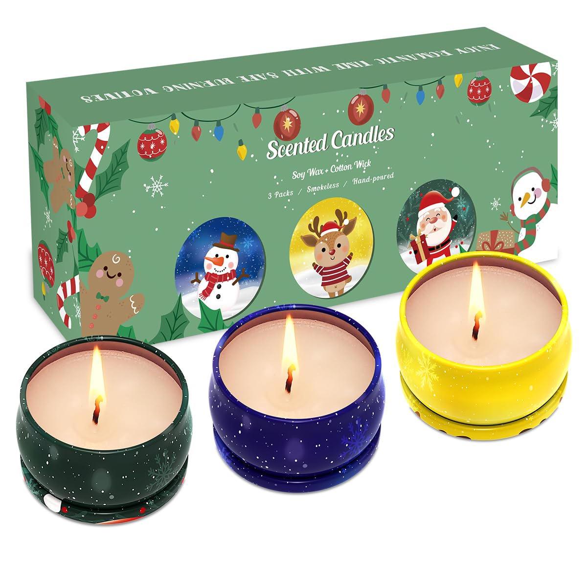 Scented Candles for Christmas - 3-Pack Gift Set (Soy Wax)