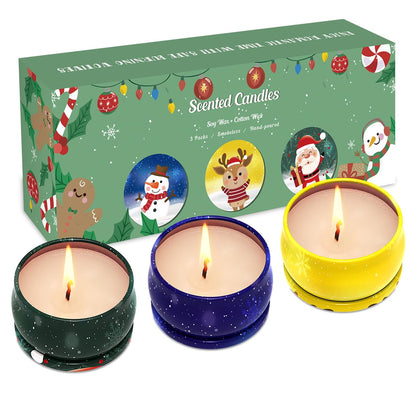 Scented Candles for Christmas - 3-Pack Gift Set (Soy Wax)