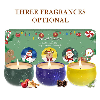 Scented Candles for Christmas - 3-Pack Gift Set (Soy Wax)