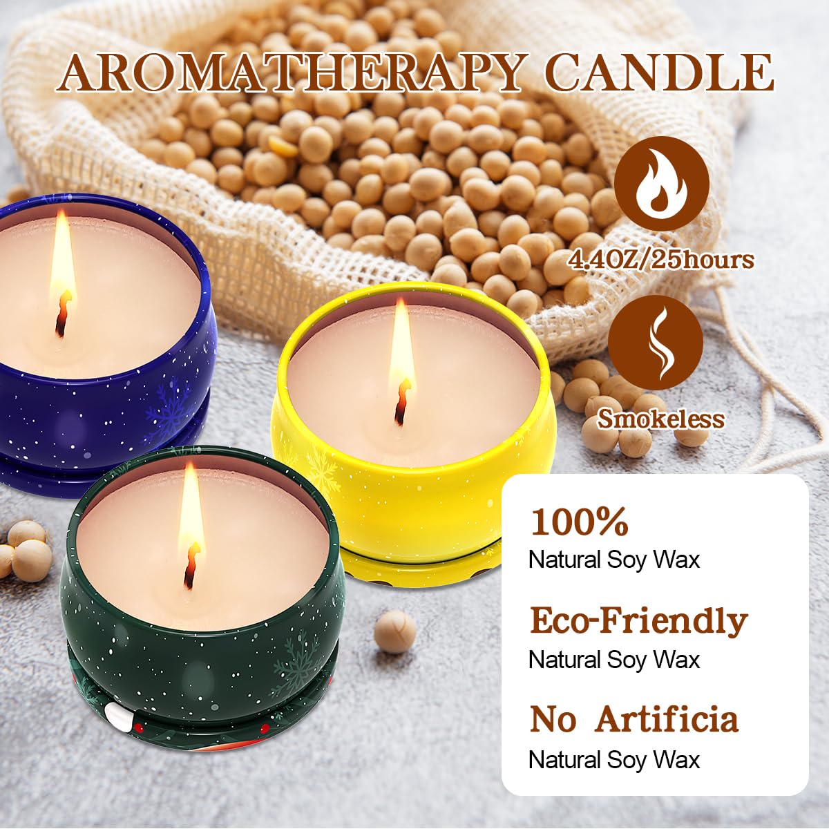 Scented Candles for Christmas - 3-Pack Gift Set (Soy Wax)