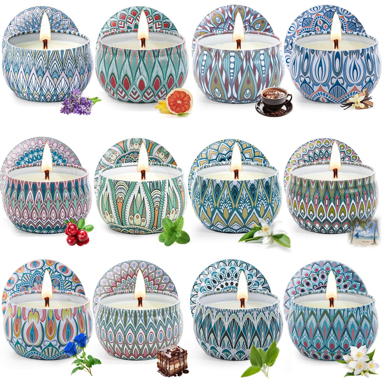 12-Pack Scented Candles Gift Set | Soy Wax Aromatherapy, 300H Burn Time