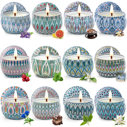 12-Pack Scented Candles Gift Set | Soy Wax Aromatherapy, 300H Burn Time