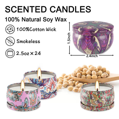 Scented Candles Gift Set – 24-Pack, 2.5 oz Soy Wax Aromatherapy