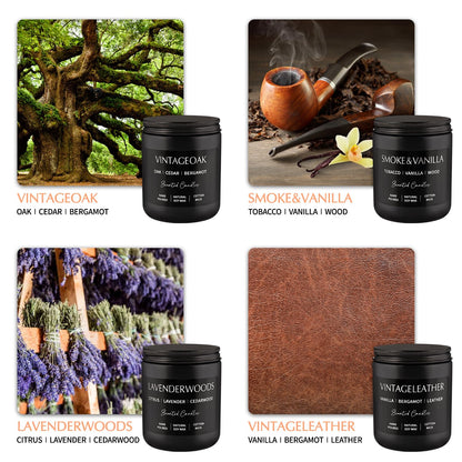 Scented Candles Gift Set - 4 Pack (7oz Each) Soy Wax Aromatherapy Candles | Leather & Smoke, Vanilla Oakmoss, Lavender