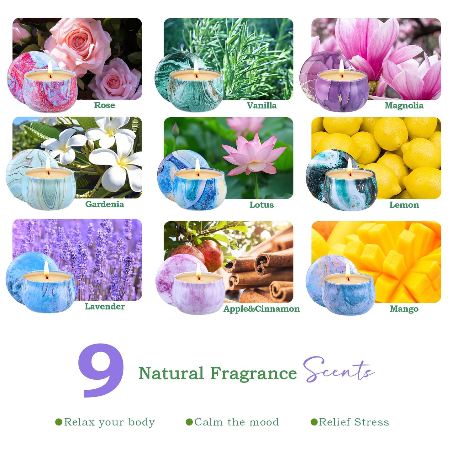 Scented Candles Gift Set - 9 Pack | Natural Soy Wax Aromatherapy Candles for Home & Gifts