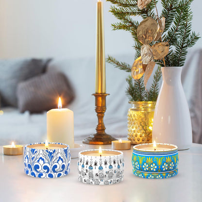 3-Pack Scented Candles Gift Set – 2.5oz Soy Travel Tin Candles (Amber Musk, Lemon, Lavender)