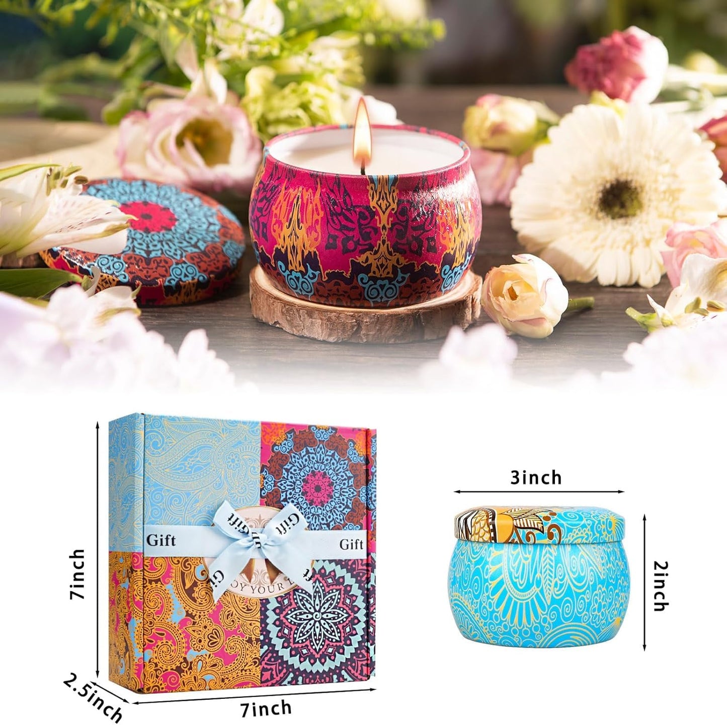 Scented Candles Gifts Set — 4 Pack Aromatherapy, Natural Soy Wax, 120h Burn