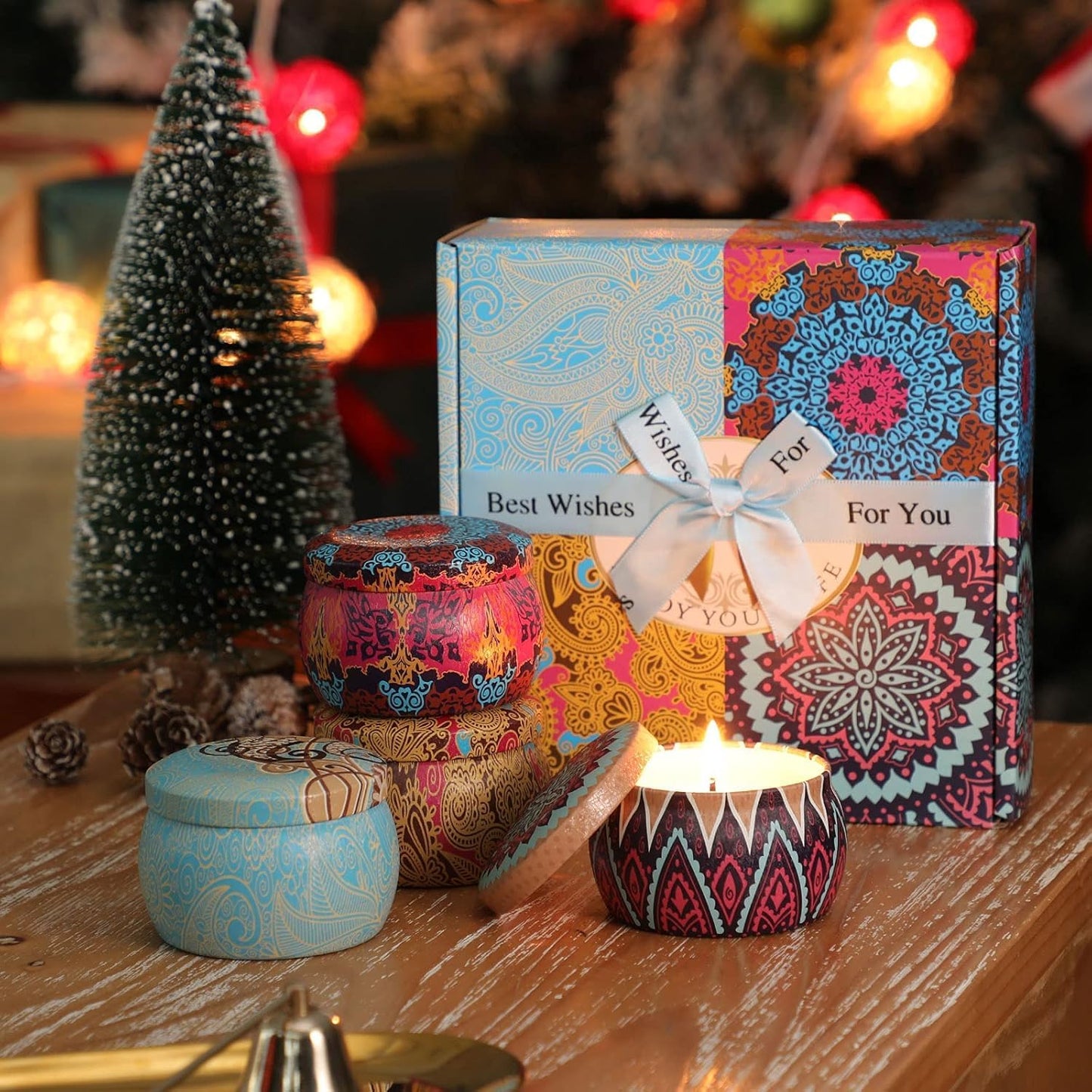 Scented Candles Gifts Set — 4 Pack Aromatherapy, Natural Soy Wax, 120h Burn