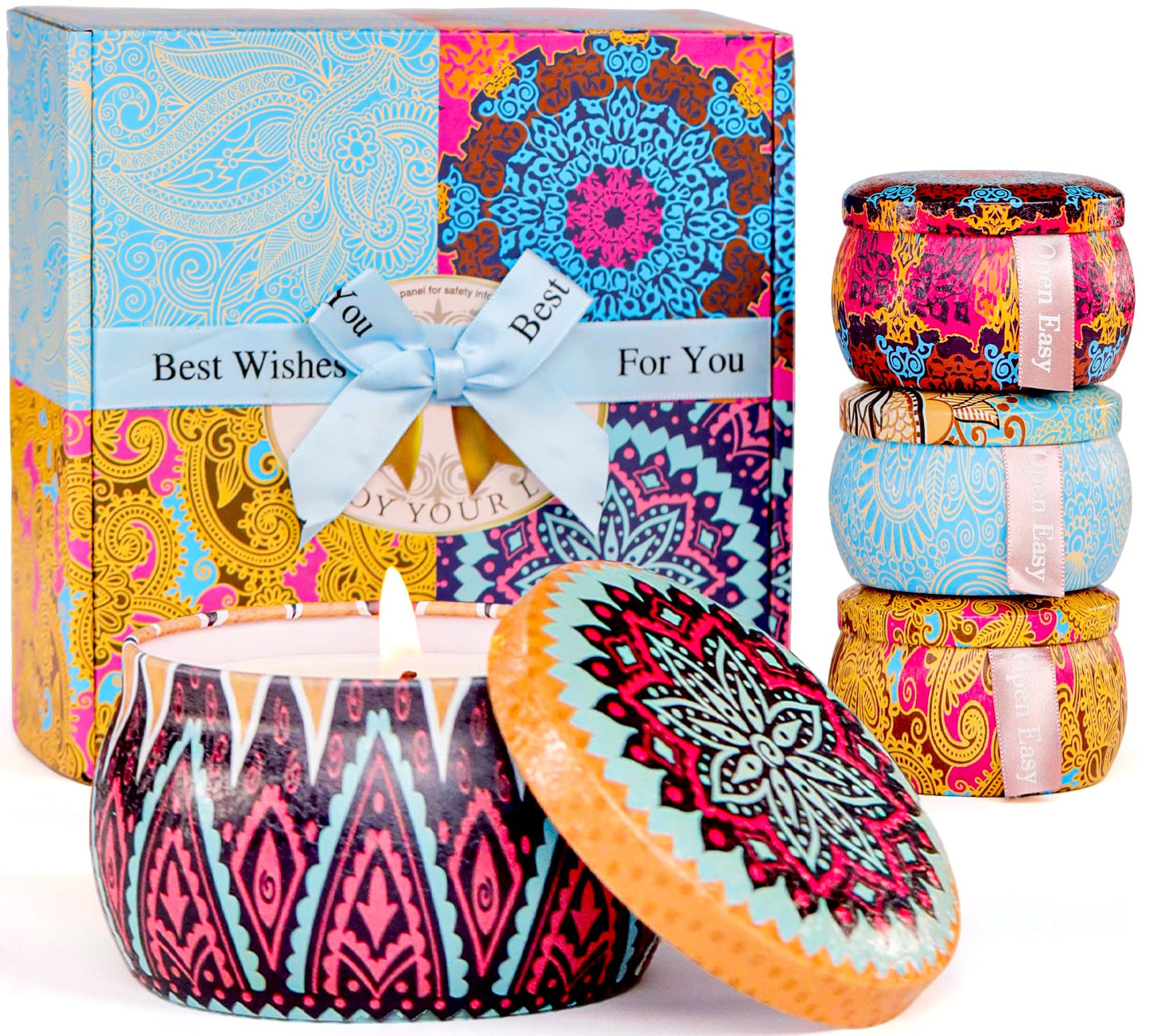 Scented Candles Gifts Set — 4 Pack Aromatherapy, Natural Soy Wax, 120h Burn